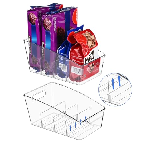 2 Pack Clear Pantry Organizer Bins with Dividers