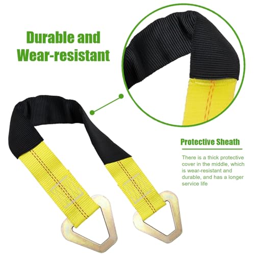 WSSROGY 2 Pack 24\" x 2\" Axle Tie Down Straps with Protective Sleeves and D Rings, Heavy Duty Car Axle Straps 6000 Lb. Capacity 9000 Breaking Strength for Securing Car Transport Hauler Tow Truck - Thumbnail 3