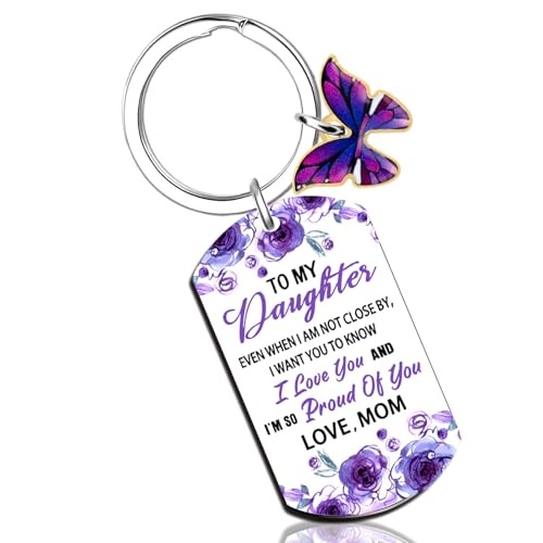 UIWIHHP Daughter Keychain Birthday Gifts for Daughter from Mom Unique Mothers Day Christmas Purple Butterfly Gifts for Daughters Inspirational Graduation Gift Ideas