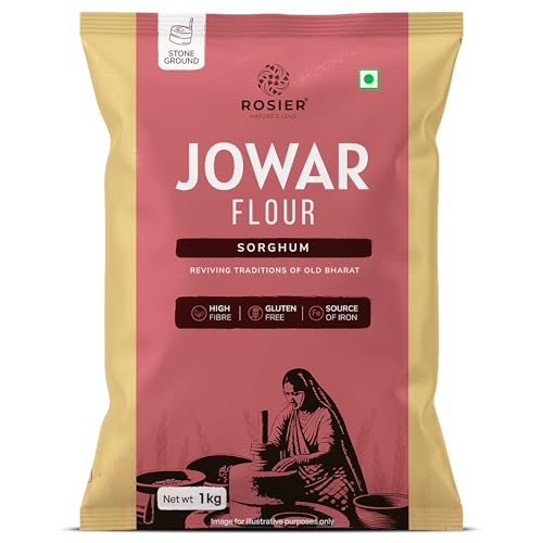 Image of ROSIER Jowar Atta 1kg | 100% Sorghum Flour | Gluten-Free, High Fibre Atta | Chakki Ground | Light & Easy to Digest | Source of Iron | No Additives, No Preservatives