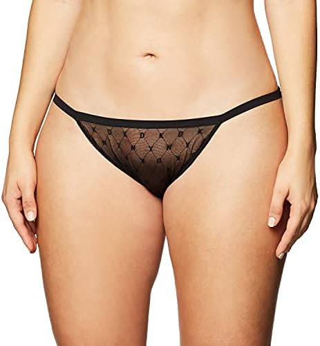 DKNY Women's Monogram Mesh String Bikini Panty, Black, X Large