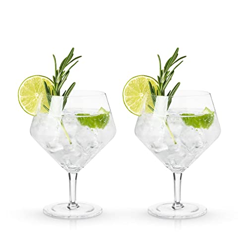 Viski Raye Angled Stemmed Gin And Tonic Glasses Set Of 2 - Premium Crystal Clear Cocktail Gin Glasses For Gin Lovers Gift Set - 14Oz #TOP6