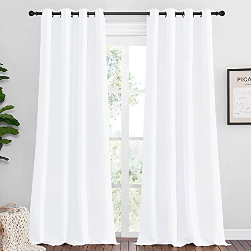 Image of NICETOWN White Curtains for Sliding Door - 55 by 90, 2 Pieces, Blocking Out 50% Sunlight Window Treatment Modern Design Grommet Curtain Panels for Dining Room