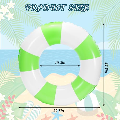 Whaline 4 Pcs White Green Inflatable Swimming Float Toys Swim Rings Striped Prints Pool Loungers Tube for Summer Swimming Beach Party, 22.8 Inch by Whaline - Used condition - Image 2