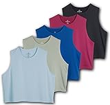 Real Essentials 5 Pack: Women's Dry Fit Crop Summer Tank Top - Gym Yoga Workout Sports Tee (Available in Plus Size) Set 10, S