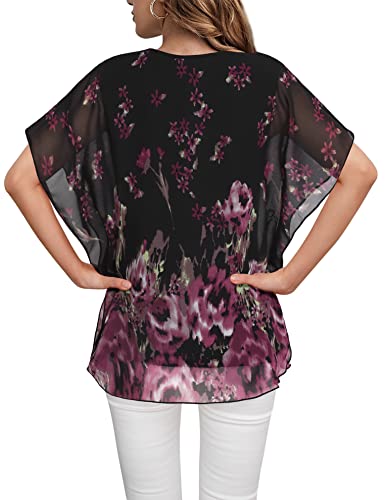 Lotusmile Women's Loose Flouncing Flutter Sleeve Double-Layered Shirt Chiffon Elegant Dressy Blouse Work Tops3