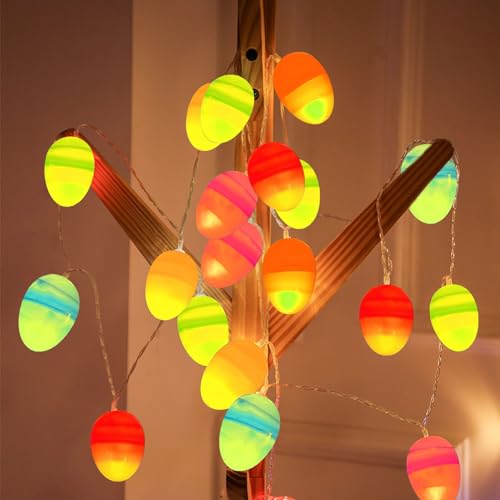 Mecctuck Osterdeko, Osterdeko Lichterketten, Ostern Tischdekoration, LEDs Lichterbaum mit 12 Eier, Oster Deko Osterbaum, Led Oster Deko für Draußen, Lichterkette Eier für Ostern Frühling Party