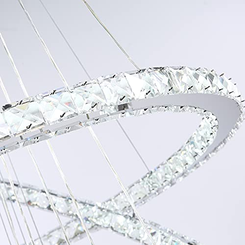 Moooni Modern Six Ring Crystal Chandelier Lighting Galaxy Series 3-Color Changing Led Light Fixture Diy Design For Dining Room Foyer Living Room (7.9"-11.8"-15.8"-19.7"-23.6"-27.6") #TOP5