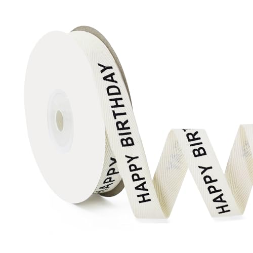 Birthday Cotton Ribbon 5/8 Inch x 9 Yards Fabric Ribbon Herringbone for Gift Wrapping Decoration Handmade Birthday Party