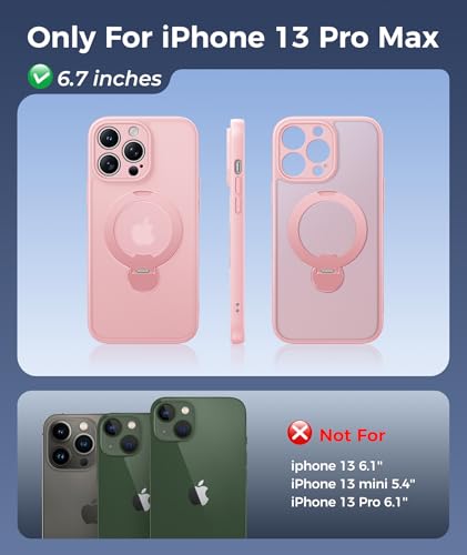 Image of FNTCASE for iPhone 13 Pro-Max Case: [360 Spin Magnetic Stand] [Compatible with Magsafe] [Screen Protector] Translucent Matte Military Grade Shockproof Full Camera Protective Phone Cover - Pink