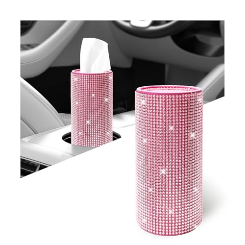 Porta Pañuelos Para Auto Con Brillantes Rosado miniatura 1