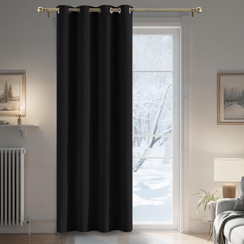 PONY DANCE 1 Stück Gardine Schwarz Türvorhang - H 240 x B 140 cm Verdunkelungsvorhang mit Ösen Wohnzimmer Vorhang Verdunkelung Thermo Vorhang Kälteschutz Haustür
