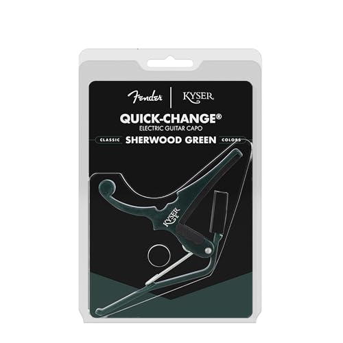 Kyser Musical Products Fender X Quick-Change Electric Guitar Capo, KGEFSHGA, Sherwood Green - For Electric Guitars, Collaboration with Fender, Made in USA, Quality, Strong, Lightweight, Quick