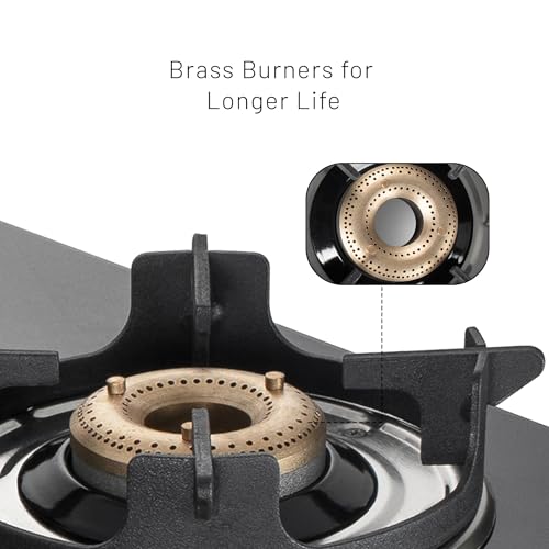 Image of Glen 3 Burner PNG Gas Stove | Toughened Glass Top | Brass Burners | Manual Ignition | 360 Revolving Nozzle | Crown Pan Supports | Black | 5 Years Warranty on Glass, Valve And Burner
