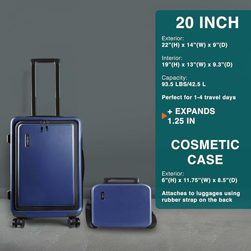 Image of Luggage Sets 3 Piece, 20 Inch Carry on Luggage and 24 Inch Suitcases with Wheels Spinner, Durable Hard Shell Suitcase Set, Expandable Travel Suitcase, Navy
