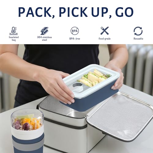 Image of Bakpoco Stainless Steel Bento Lunch Box Set for Adult - 42oz Leak-Proof Bento Lunch Box Container with Thermo, Insulated Bag for Work Travel Dining Out