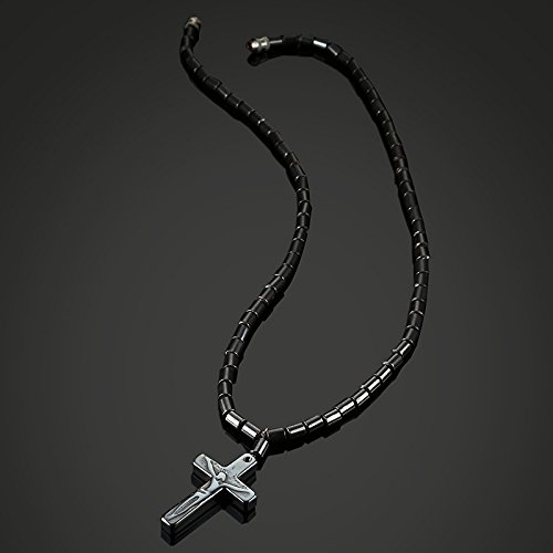Forubus Magnetic Hematite Obsidian Necklace For Women Men Magnet Therapy Jewelry, Healing Energy Pain Relief Anti Swelling, Nature Magnet Stone Cross Pendant Necklace-Cross #TOP4