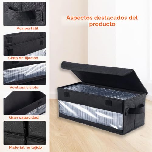 Miniatura 3 de Caja De Almacenamiento Para Cd Con Ventana Visible, Para 32 Cd, Dvd Con Tapa Y Asa, Caja De Almacenamiento Plegable Adecuada Para Cd, Libros, Documentos, Color Negro, 4 Unidades 2 Unidades