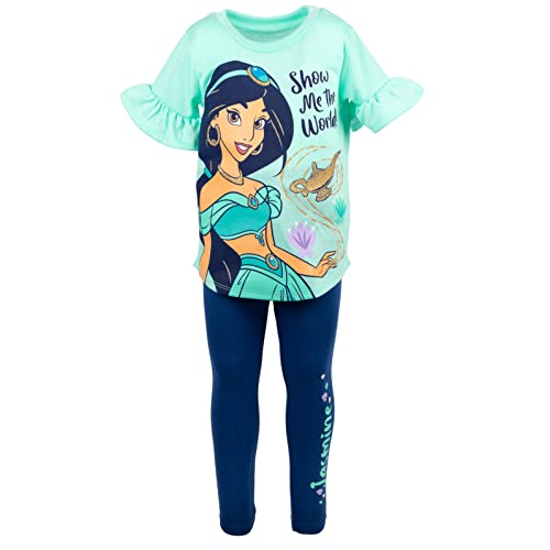 Image of Disney Princess Girls' 2-Piece T-Shirt and Leggings Set Toddler to Big Kid | 2-Piece Coordinated Set, Elastic Waistband Leggings, Breathable Cotton Fabric
