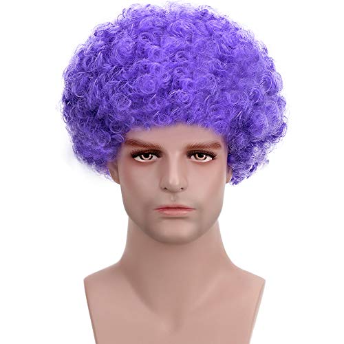 Image of FREE BEAUTY Fluffy Afro Synthetic Clown Wig for Men Women Cosplay Anime Party Christmas Halloween Fancy Funny Wigs (Purple)