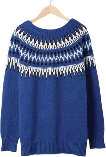 Womens Fair Isle Sweaters Vintage Argyle Iceland Norway Sweater Colorful Crew Neck Long Sleeve Pullover Jumper Tops2