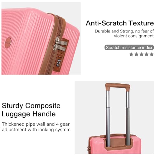 Image of Luggage Sets 3 Piece (20 /24 /28 inch)-Carry On Suitcase-Suitcase With Wheels-PC+ABS - Hardside Spinner Travel Luggage, Black, 4 Pcs Set, Hardside Luggage Sets With Spinner Wheels (PINK)