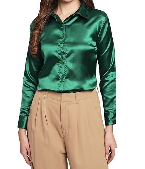 Image of Bowrain Women's Full Sleeves Satin Shirt