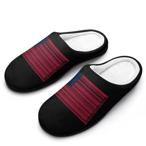 U.S.A Barcode Flag Freedom for Sale Women's Cotton Slippers Indoor Outdoor Slip-on Warm House Shoes with Anti-Skid Rubber Sole