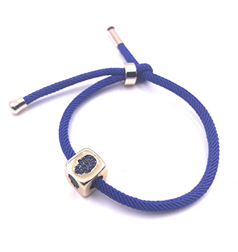 Image of Art & Designs by AA Hamsa Hand Gold Plated Square Adjustable Bracelet Blue Cord