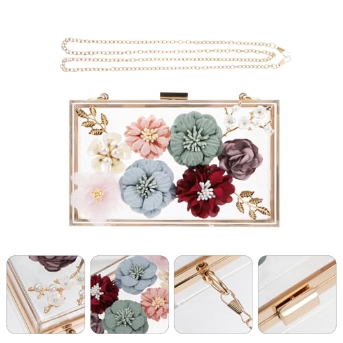 Pochette de soirée transparente en acrylique à fleurs 3D