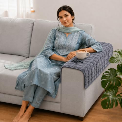 Image of STITCHNEST 'Haven Soft Series' Sofa Armrest Cover | Ultra Soft Plush Hand Rest Protector for Sofa & Couch Furniture, Washable Textured Arm Cover