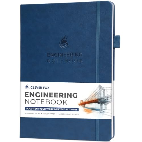 Clever Fox Engineering Notebook – Hardcover Grid Notebook with Numbered Pages, Table of Contents – Patent, Lab & Invention Journal for Engineers & STEM (Dark Blue)