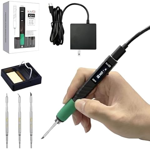 Kaisi K211 65W Smart Micro Portable Soldering Iron Fast Heating 212-842℉,Lightweight compact Soldering Iron Pen usb c solder iron kit with Temperature calibration and auto-sleep,3 Soldering Tips Cover