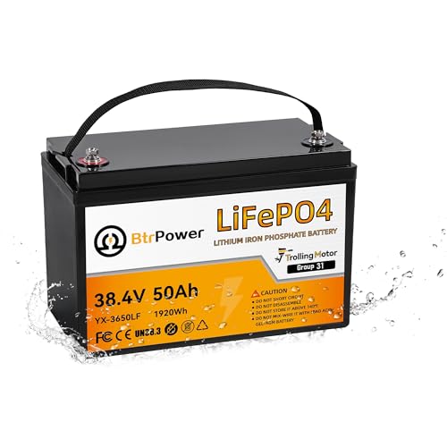 Image of 36V 50Ah Trolling Motors Lithium LiFePO4 Battery, Built-in 50A BMS, 1.2C Discharge 60A Current,Deep Cycle Group31 Lithium Iron Phosphate Battery, Perfect for Trolling Motor,RV, Boat, Marine, Solar
