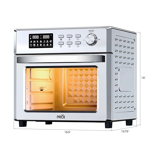 Image of MOI 1700W Air Fryer Toaster Oven - Convection Toaster Oven Air Fryer Combo with 12 Presets - Countertop Ovens for Baking & Frying with Digital Display, Dual Heating, Rotisserie & Dehydrate Function