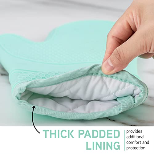 Cook With Color Silicone Oven Mitts- Heat Resistant Gloves With Soft Quilted Lining Set Of 2 Oven Mitt Pot Holders For Cooking And Bbq (Mint) #TOP3