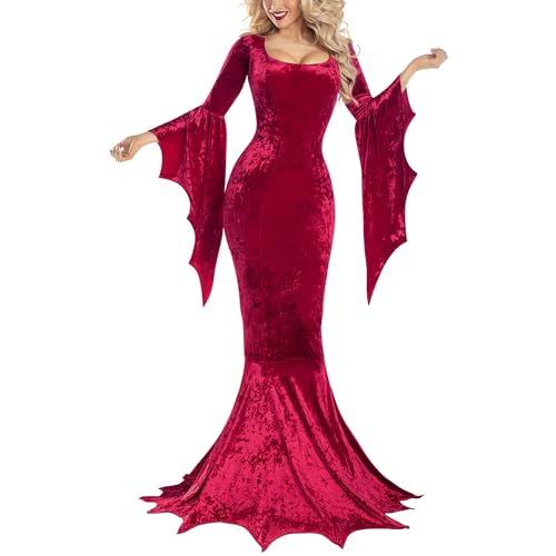 Robe de sorcière gothique col en V pour soirée Halloween élégante