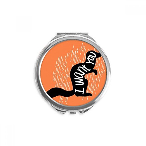 Black Squirrel Animal Outline Natural Hand Compact Mirror Round Portable Pocket Glass #TOP5