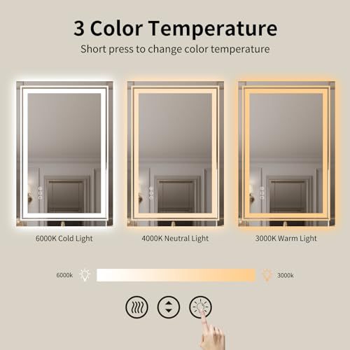 Image of WTTY LED Bathroom Mirror 20 inchx 28 inch with Backlit and Front Light,Dimmable LED Mirror for Bathroom,Anti-Fog Lighted Bathroom Vanity Mirror Modern for Wall,Memory Function,Shatter-Proof