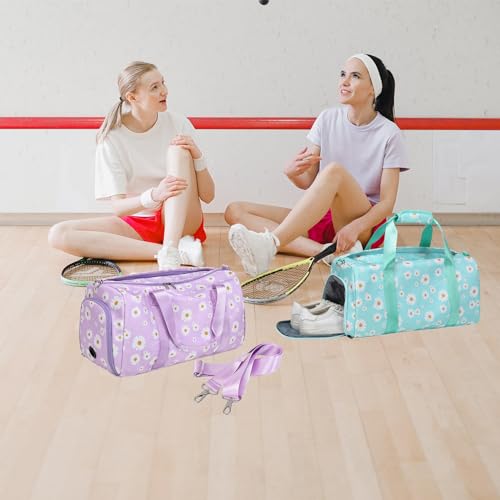 Sports Bag for Girls, Green Daisy Duffle Bag for Girl Women Gym Sports Ballet with Shoe Compartments, Girls Overnight Weekender Carry On Travel Bag2