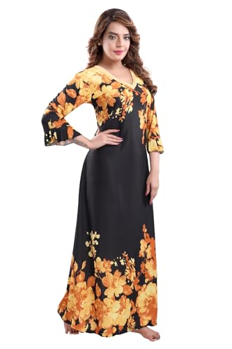 Image of Fabme Women's Crepe Printed Flare Nighty with Long Sleeves /Night Gown /Nightwear /Maxi - Value Combo