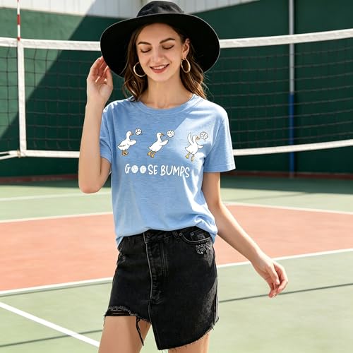 Volleyball Shirt for Women Volleyball Mom Shirt Game Day Shirts Sport Season Tee Volleyball Bow Graphic Tops Blue — view 3