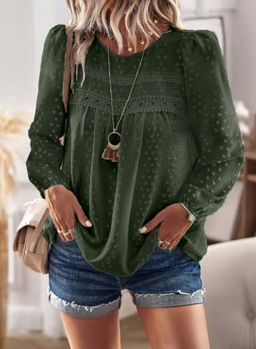 Image of Falechay Womens Tops Flowy Boho Dressy Casual Lace Cute Long Sleeve Shirts