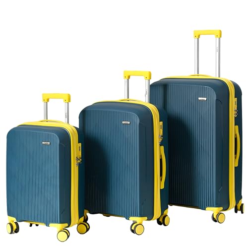 Image of CAGE 8 Wheels Trolley Bag Hard Case Polypropylene 360 Degree Wheeling System Luggage, Trolley Bags for Travel, Suitcase for Travel (Lime Sapphire, Set of 3 (55 cm /66 cm /77 cm))