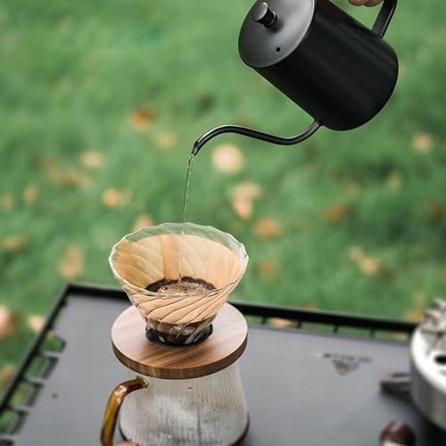 KAIXUAN WOOD Outdoor Travel Coffee Gift Set with Goose Neck Kettle Glass Server Manual Grinder Glass Dipper 100 pcs Paper Filter and Scope for Drip by KAIXUAN WOOD - Image 2