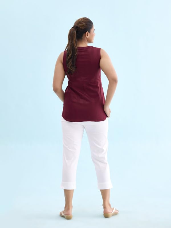 Image of GO COLORS Solid Cropped Pencil Pant for Women | Breathable, Side Pocket