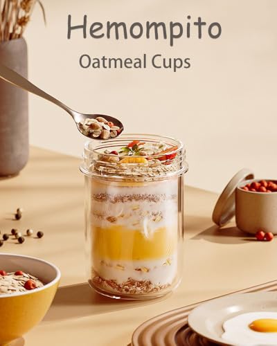 Hemompito Overnight Oats Containers With Lids, Glass Oats Jars, 14oz Portable Yogurt Containers, Leakproof For Office, Workout, Picnic-3 Pack — view 6