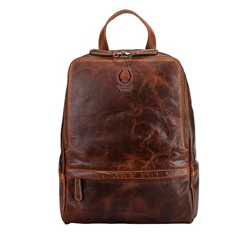Corno d´Oro Rucksack Damen Leder Elegant I Vintage Lederrucksack Laptoprucksack für 14 Zoll Laptop I Backpack Tagesrucksack Braun BP818