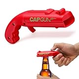 Abrebotellas de Cerveza con Forma de Pistola, Abridor de Botellas Lanzador de Chapas, Gadget Original para Fiestas y Bar, Regalo Divertido para Hombres, Color Rojo