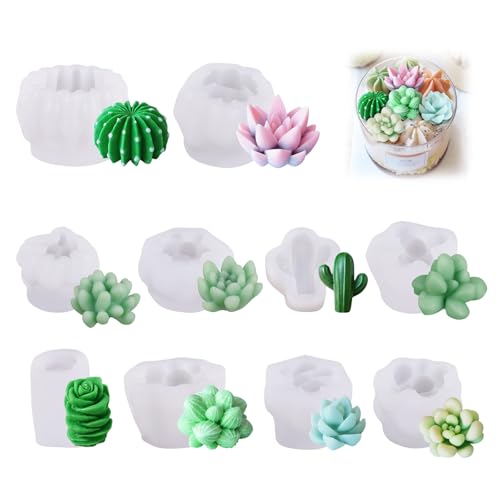 10 moldes de silicona para velas, cactus jugosos, moldes de silicona para fundición, moldes de resina epoxi, moldes de silicona para velas, adecuados para el día de la madre/día del